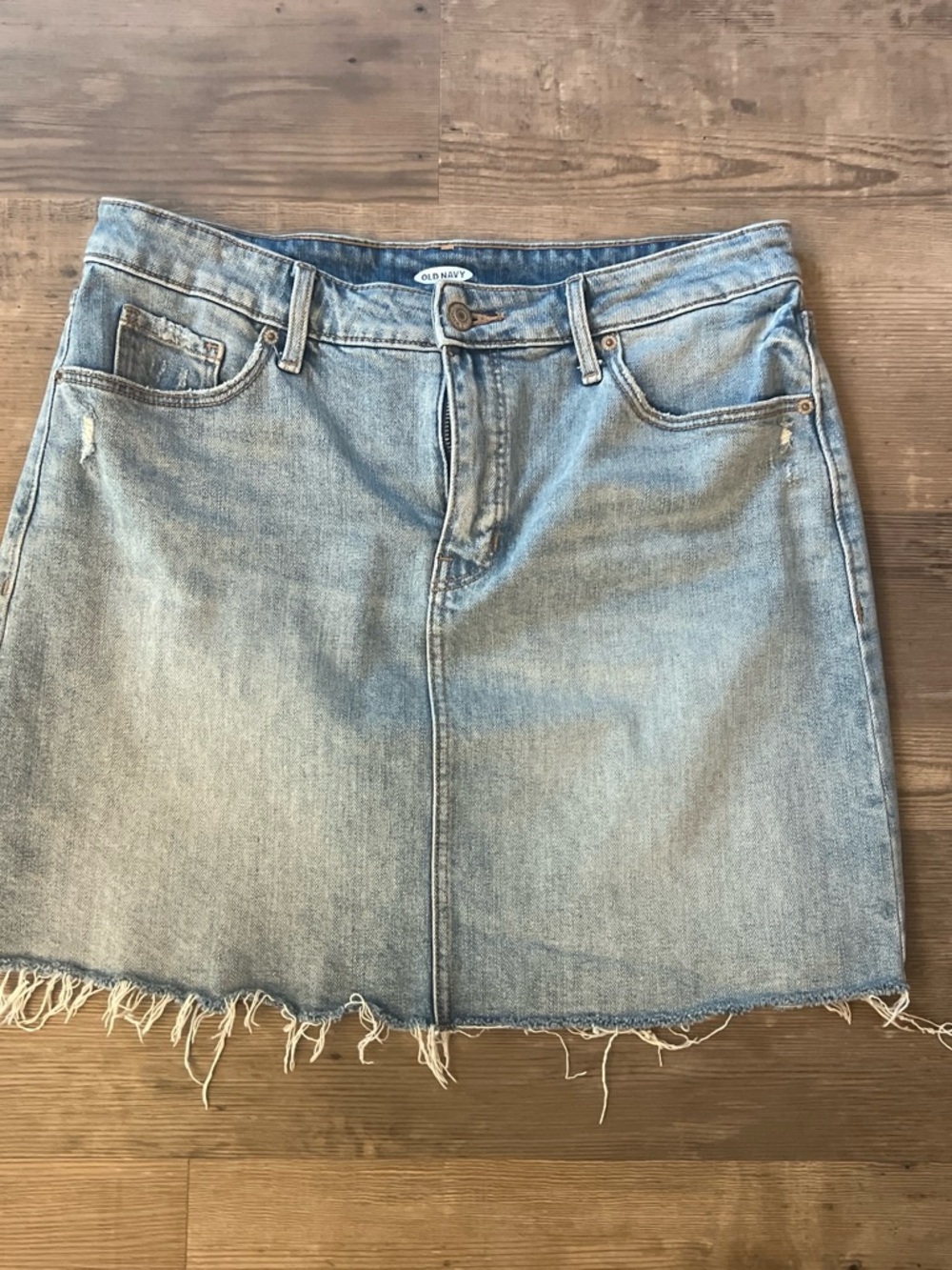 Old Navy Light Wash Denim Mini Skirt with Frayed Hem